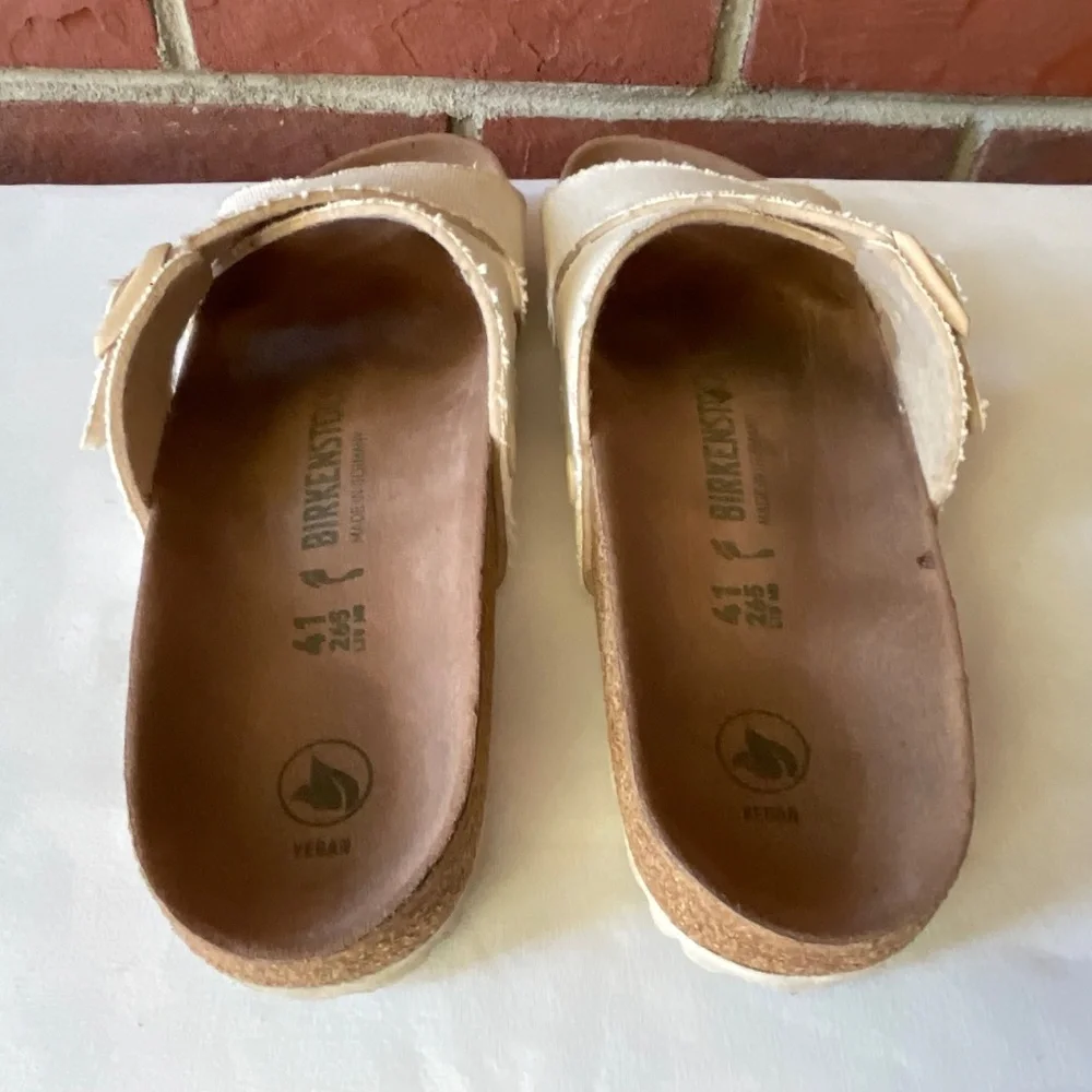 Birkenstock Siena Vegan Sandals Canvas Textile Cross Straps Cream Size 41 W10 M8